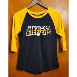 NFL Pittsburgh Steelers Womens‎ T-Shirt THE NIKE TEE Raglan 3/4 Sleeve Black - C